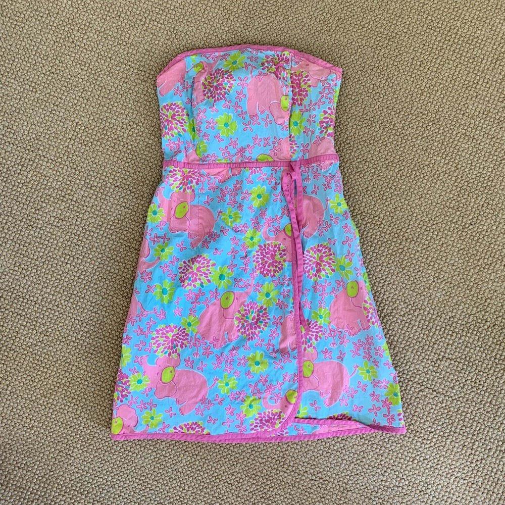 Lilly Pulitzer Elephant Print Strapless Dress